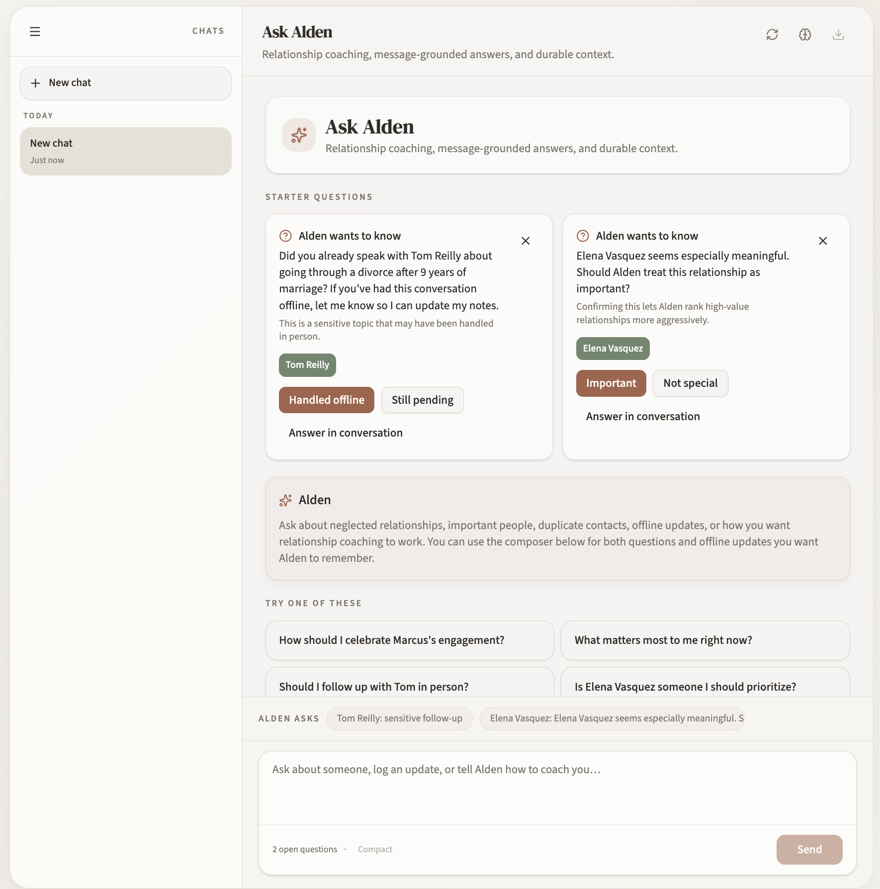 Ask Alden coaching chat interface